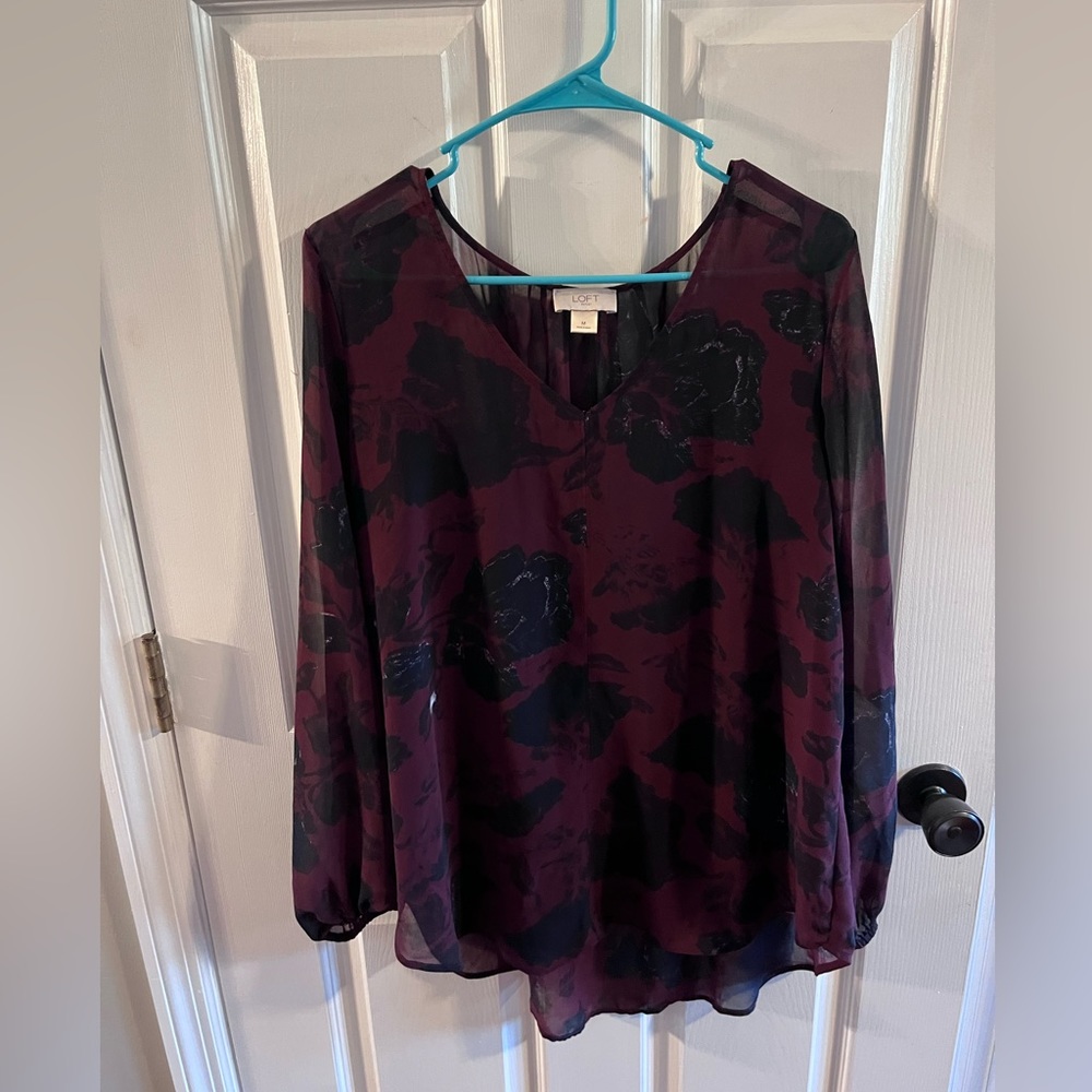 Loft Blouse. Maroon and Black. Size Medium.